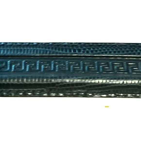 Brighton Hellenistic/Greek Black Leather Belt Sz L/ 34 Silver Gold Tone Buckle - Picture 3 of 6